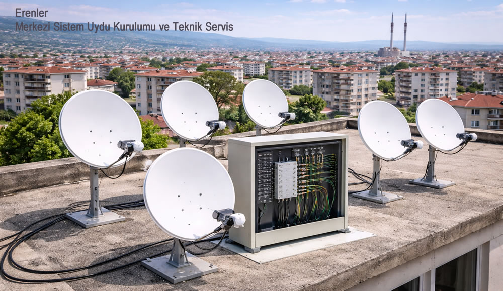 Erenler Merkezi Sistem Uydu Kurulumu ve Teknik Servis Erenler merkezi uydu sistemi kurulumu yapılan apartman çatısı